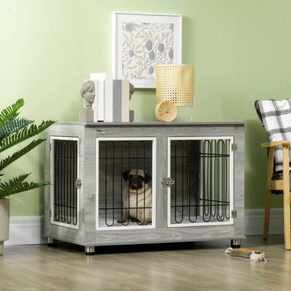 Elegant PawHut Double-Door Dog Crate Furniture with Cushioned Comfort Horse & Petcare Free Shipping 7