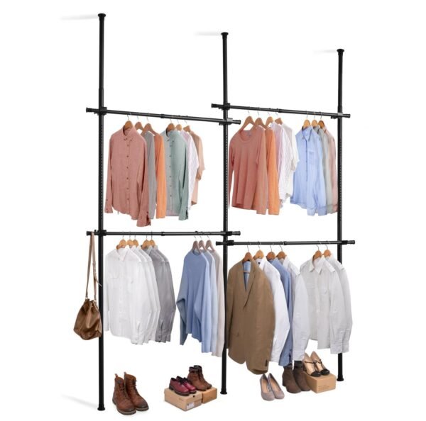 Double Black Telescopic Wardrobe Organizer Hanging Rail Clothes Rack Adjustable Home & Garden Free Shipping 9