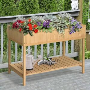 8 Compartment Fir Wood Plant Stand – Stylish Oak Tone for Indoor/Outdoor Use Garden Free Shipping