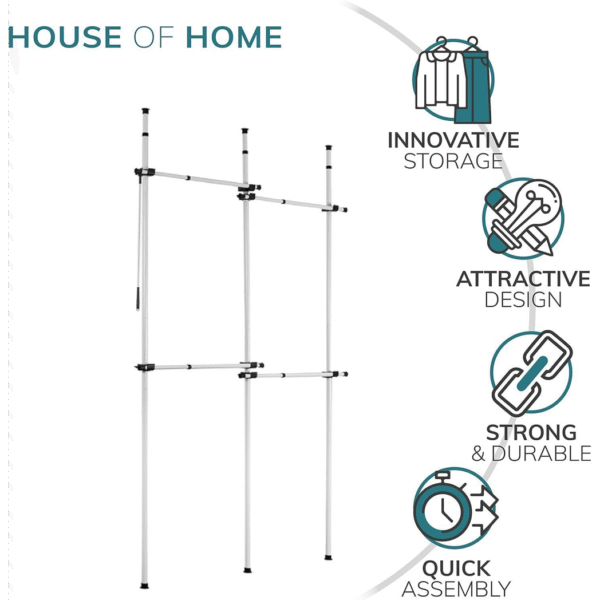 Double Black Telescopic Wardrobe Organizer Hanging Rail Clothes Rack Adjustable Home & Garden Free Shipping 19