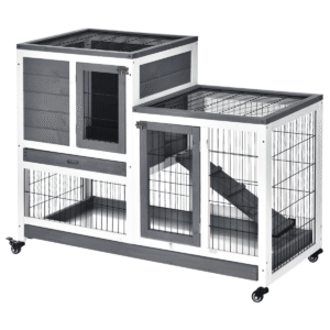 Wooden Rabbit Hutch 110x50x86cm with Wheels - Two-Tier Guinea Pig Cage