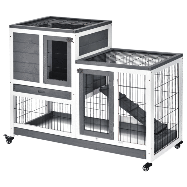 Wooden Rabbit Hutch 110x50x86cm with Wheels - Two-Tier Guinea Pig Cage