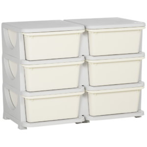 Kids Toy Storage Unit with 6 Drawers – Cream Vertical Organizer HOMCOM Home & Garden Free Shipping