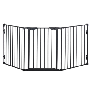 3-Panel Pet Gate | Dog Playpen, Indoor Stair Barrier w/ Walk-Through Door, Black