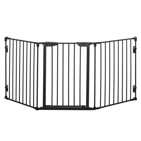 3-Panel Pet Gate | Dog Playpen, Indoor Stair Barrier w/ Walk-Through Door, Black