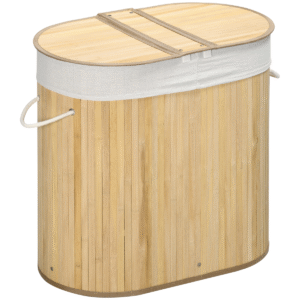 100L Bamboo Laundry Basket with 2 Compartments, Lid & Removable Liner