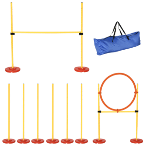 Portable Pet Agility Training Set: Jump Poles, Ring, Turnstile, Carry Bag