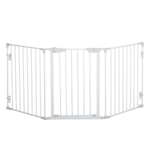 Pet Safety Gate 3-Panel Playpen, Foldable Metal Fence, Walk-Through Door White