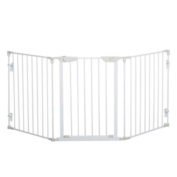 Pet Safety Gate 3-Panel Playpen, Foldable Metal Fence, Walk-Through Door White