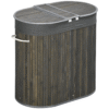 100L Bamboo Laundry Basket with 2 Compartments, Grey, with Lid