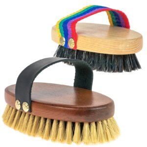 Horse Grooming Brush Set– 2 Pcs Professional Natural Bristle Brushes with Leather Strap Horse & Petcare Free Shipping