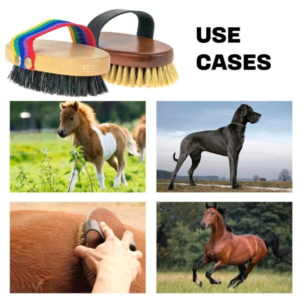 Horse Grooming Brush Set– 2 Pcs Professional Natural Bristle Brushes with Leather Strap Horse & Petcare Free Shipping 23