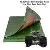 Green/brown heavy duty tarpaulin 8m x 12m with 10m of 6mm bungee rope & 10 tarp clips (slide type) kit tarp sets free shipping