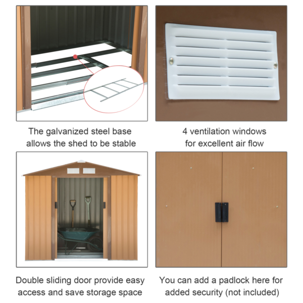 Metal Shed 9x6ft Khaki Garden Storage with Double Sliding Doors Garden Free Shipping 11