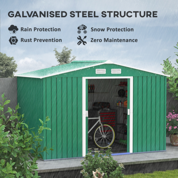 Metal Garden Shed 9×6 ft with Sliding Doors, Green Outdoor Use Garden Free Shipping 11