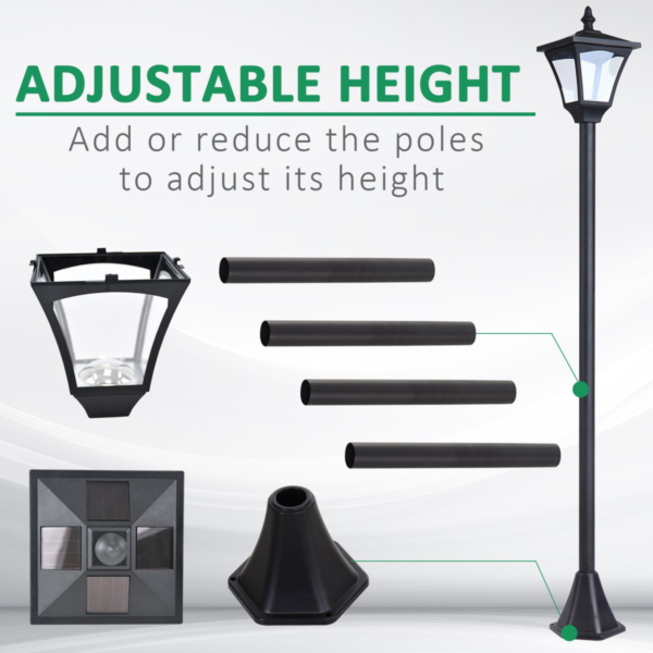 Solar Garden Post Lamp – Dimmable LED Bollard 1.2m Tall Black Garden Free Shipping 11