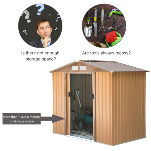 Metal Shed 9x6ft Khaki Garden Storage with Double Sliding Doors Garden Free Shipping 13