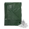 Green lightweight 6m x 8m tarpaulin with 20 white 4 inch bungee balls kit