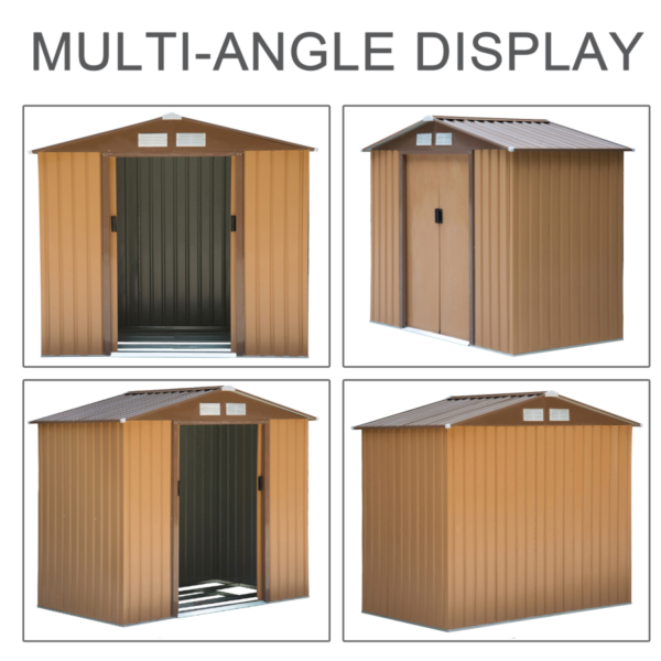 Metal Shed 9x6ft Khaki Garden Storage with Double Sliding Doors Garden Free Shipping 15