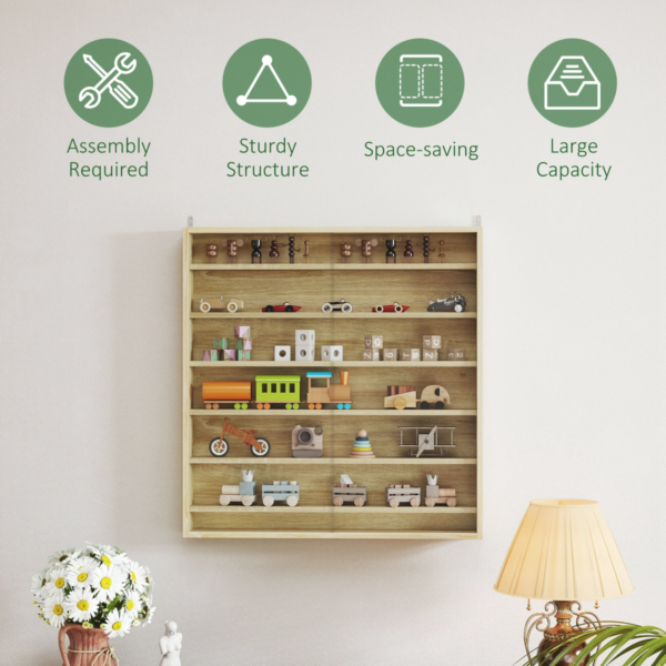 Wall Display Cabinet 7-Tier with Glass Doors, Oak Finish Home & Garden Free Shipping 15