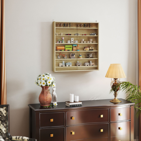 Wall Display Cabinet 7-Tier with Glass Doors, Oak Finish Home & Garden Free Shipping 17