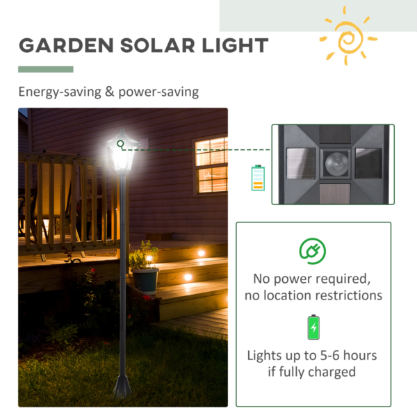 Solar Garden Post Lamp – Dimmable LED Bollard 1.2m Tall Black Garden Free Shipping 19