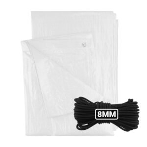 White M-Grade Tarpaulin with 10 Metres of 8mm Bungee Rope Home & Garden Free Shipping