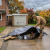 Black/silver heavy duty tarpaulin 2m x 2m with 10m of 6mm bungee rope & 10 tarp clips (screw type) kit