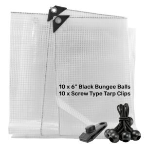 Clear M-Grade Tarpaulin with 10 x 6″ Bungee Balls (Black) Home & Garden Free Shipping