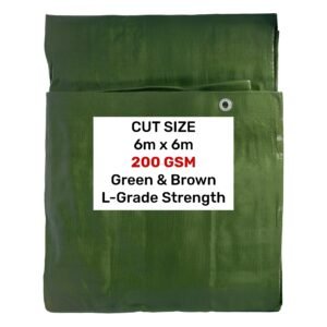 Green/Brown L-Grade Tarpaulin 6m x 6m Home & Garden Free Shipping