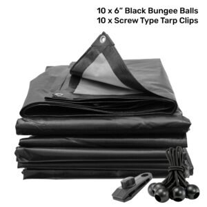 Black/Silver L-Grade Tarpaulin with 10 x 6″ Bungee Balls Home & Garden Free Shipping