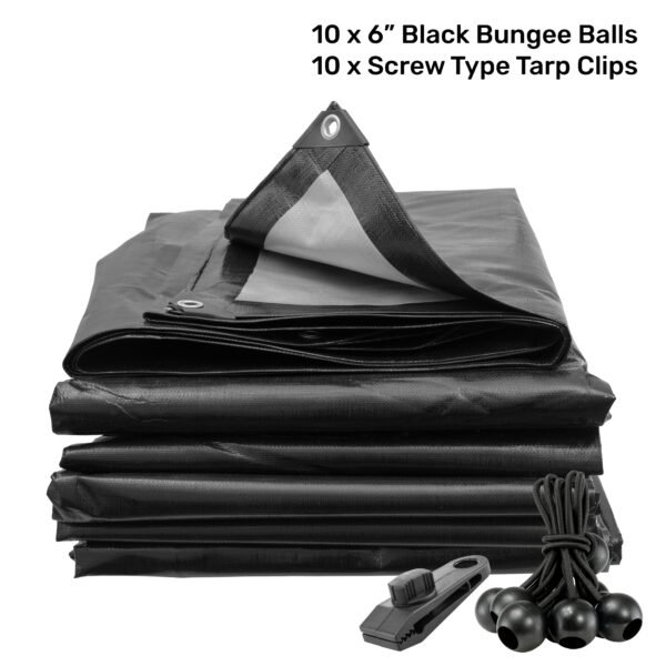 Black/Silver L-Grade Tarpaulin with 10 x 6″ Bungee Balls Home & Garden Free Shipping 5