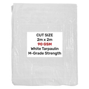 White M-Grade Tarpaulin 2m x 2m Home & Garden Free Shipping