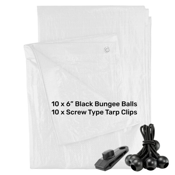 White M-Grade Tarpaulin with 10 x 6″ Bungee Balls (Black) Home & Garden Free Shipping 5