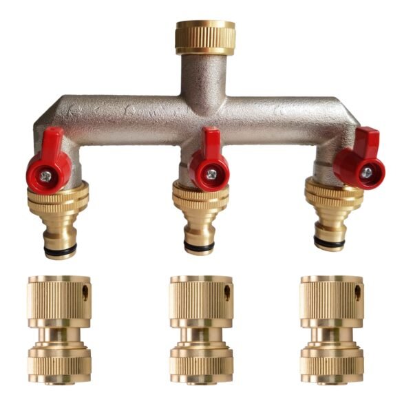 Three Way Tap Splitter Brass 3/4″ BSP with Quick Connect and Home & Garden Free Shipping 5
