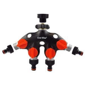 4 Way Tap Connector with Valves Metal Home & Garden Free Shipping