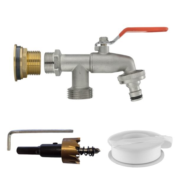Water Butt Brass Kit 3/4″ with Double Tap and Drill Bit Home & Garden Free Shipping 5