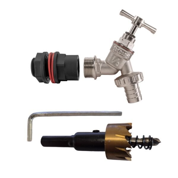 Water Butt Kit 1/2″ with Nickel Plated Barbed Tap and Drill Home & Garden Free Shipping 5