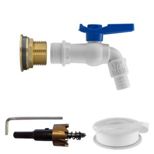 Water Butt Brass Kit 1″ with White PVC Tap and Drill Bit Home & Garden Free Shipping
