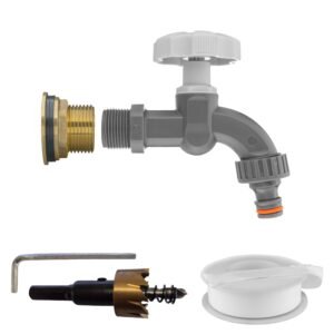 Water Butt Brass Kit 1″ with Grey Dial Tap and Drill Bit Home & Garden Free Shipping