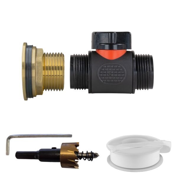 Water Butt Brass Kit 1″ with 3/4″ BSP In-Line Valve and Home & Garden Free Shipping 5