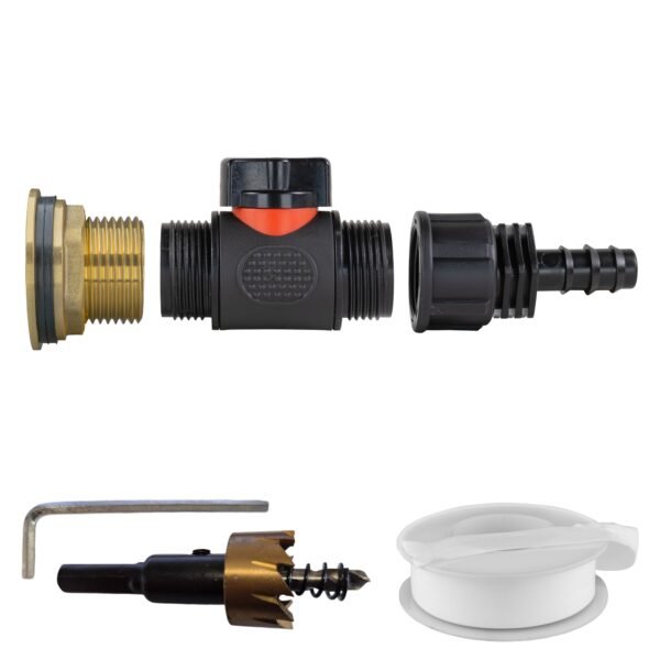 Water Butt Brass Kit 1″ with In-Line Valve + 16mm Barb and Home & Garden Free Shipping 5