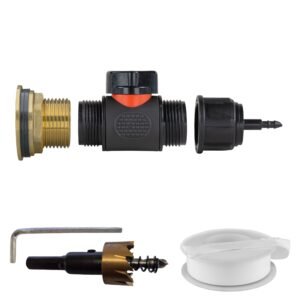Water Butt Brass Kit 1″ with In-Line Valve + 4mm Barb and Home & Garden Free Shipping