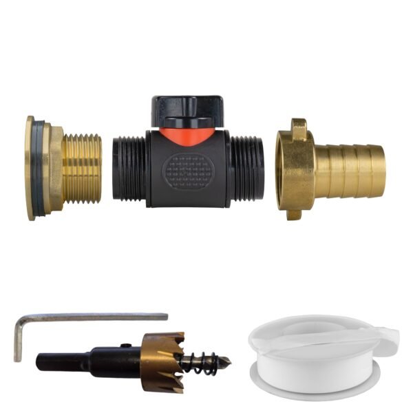 Water Butt Brass Kit 1″ with In-Line Valve + 3/4″ Brass Barb Home & Garden Free Shipping 5
