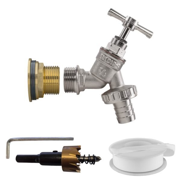 Water Butt Brass Kit 1″ with Nickel Plated Barbed Tap and Home & Garden Free Shipping 5