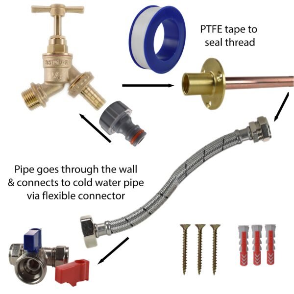 Brass Barbed Bib Tap STANDARD Connection Kit Home & Garden Free Shipping 7