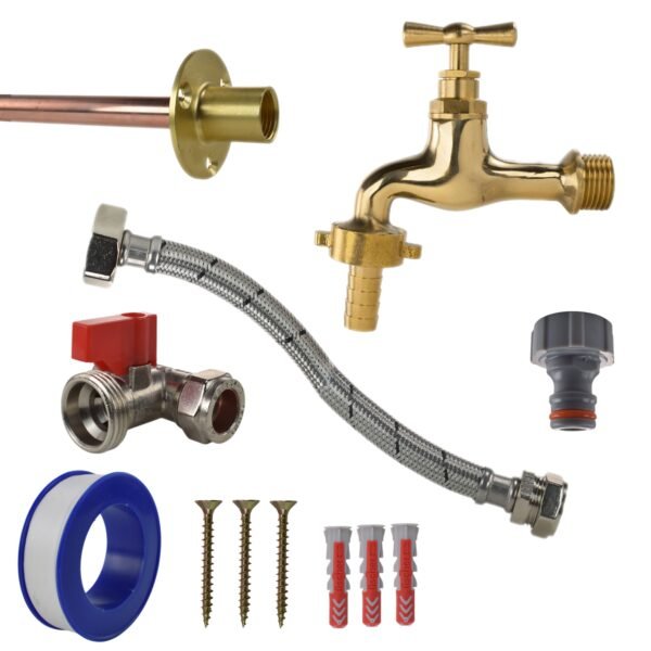 Polished Brass 13mm Barb Tap STANDARD Connection Kit Home & Garden Free Shipping 7