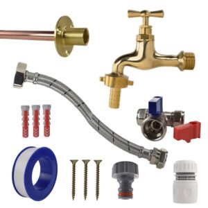 Polished Brass 13mm Barb Tap STANDARD Connection Kit Home & Garden Free Shipping