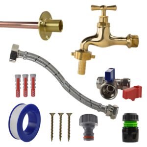 Polished Brass 13mm Barb Tap STANDARD Connection Kit Home & Garden Free Shipping