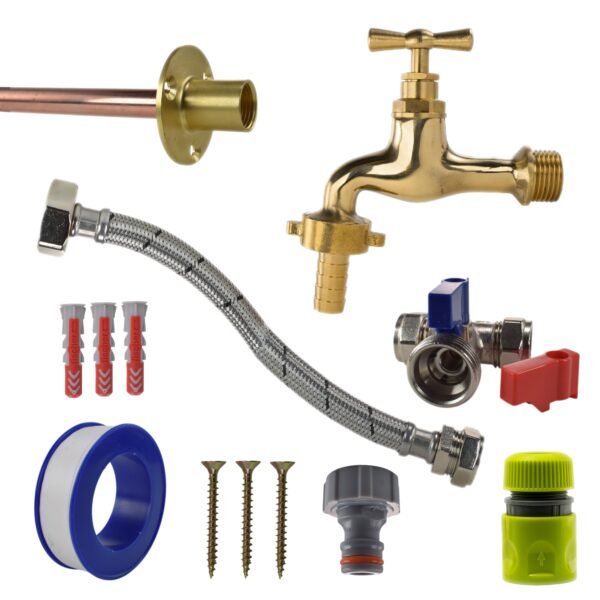 Polished Brass 13mm Barb Tap STANDARD Connection Kit Home & Garden Free Shipping 7